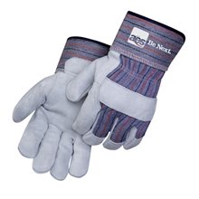 a blue full feature standard leather gloves