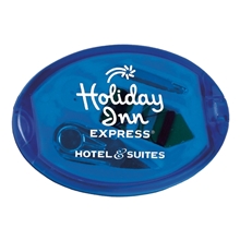 a translucent blue oval sew kit with mirror