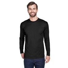 aerial view a black ultraclub adult cool dry sport long - sleeve performance interlock t - shirt, image 1 of 7