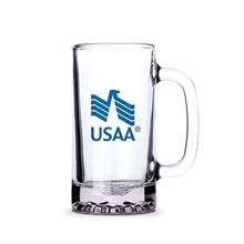 aerial view a clear 16 oz glass beer tankard, image 1 of 2