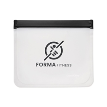aerial view a black reusable zip top storage bag, image 1 of 4