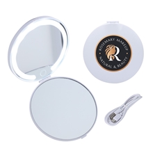 aerial view a white allure rechargeable dual pocket mirrors with 2 light modes, image 1 of 2