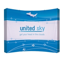 aerial view a white splash 10 curve floor backdrop with wrap graphic kit, image 1 of 7