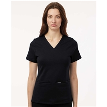 aerial view a black jaanuu - womens cesi ultrasoft scrub v - neck top, image 1 of 6