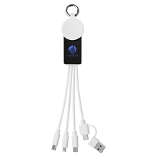 aerial view a black prime line universal charging cable with smart watch charger, image 1 of 4