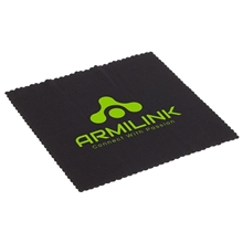 aerial view a black microfiber lens cloth with antimicrobial additive, image 1 of 2