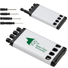 aerial view a white/black handyman 4- piece mini screwdriver set, image 1 of 3