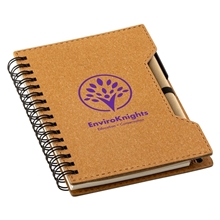 aerial view a brown agenda recycled spiral notebook with sticky notes pen, image 1 of 6
