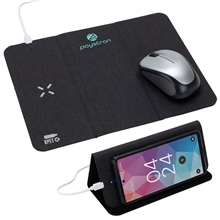 aerial view a black acadia rpet mouse pad with 15w wireless charger, image 1 of 2