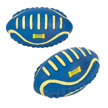aerial view a navy blue football dog toy, image 1 of 2