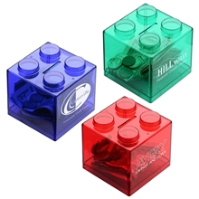 aerial view a group of stackable brick coin bank, image 1 of 2