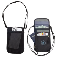 aerial view a group of aeroloft(r) jet black safety organizer neck wallet, image 1 of 5