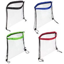 aerial view a group of clear vinyl bag with drawstring, image 1 of 2