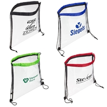 aerial view a group of clear vinyl bag with drawstring, image 1 of 2