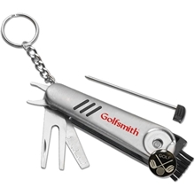 a silver all purpose golf tool