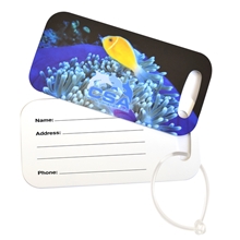 a white rectangle metal luggage tag - full color