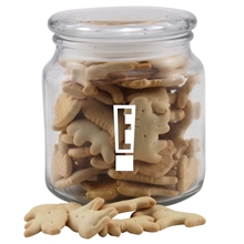 a clear glass jar jar ith animal crackers