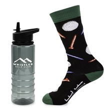 a black less work, more golf tritan bottle gift set