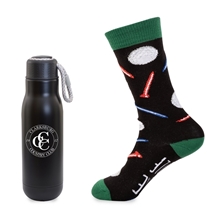a matte black less work, more golf bottle gift set