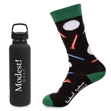 a black less work, more golf satin bottle gift set