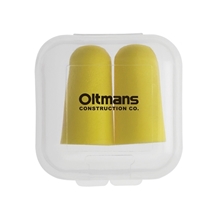 aerial view a yellow earplugs in square case, image 1 of 3