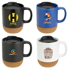 aerial view a group of balsamo 12 oz ceramic mug with cork base, image 1 of 4