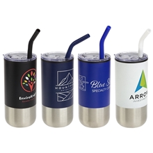 aerial view a group of oxford 16 oz stainless steel tumbler with straw, image 1 of 3