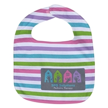 aerial view a group of silk touch baby bib 10 x 13 360gsm poly / cotton - full color, image 1 of 3