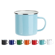 aerial view a group of foundry 16 oz campfire enamel - lined iron metal coffee mug, image 1 of 4