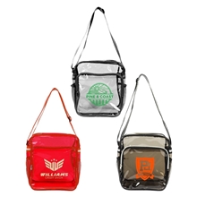 aerial view a group of diamond clear tpu messenger bag, image 1 of 2