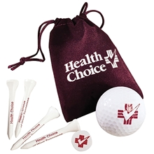 aerial view a group of golf gift set in velour bag, image 1 of 9