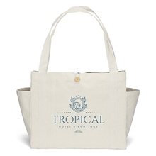 aerial view a natural sandford deluxe oversized canvas tote with screen print, image 1 of 8