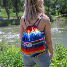 aerial view a group of dye - sublimated drawstring backpack, image 1 of 8