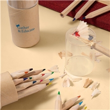 a group of 12- piece colored pencil set in tube with sharpener