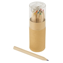 aerial view a group of vibrant 12- color pencil set with sharpener tube, image 1 of 2