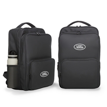 aerial view a black roam 17 laptop backpack, image 1 of 15