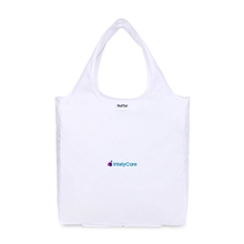 aerial view a white rume(r) recycled bfold tote, image 1 of 6