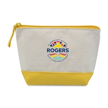 aerial view a yellow canvas zippered pouch, image 1 of 2
