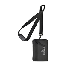 aerial view a black rally recycled id pouch lanyard, image 1 of 4