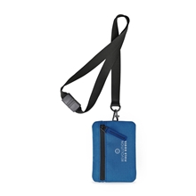 aerial view a royal blue rally recycled id pouch lanyard, image 1 of 4