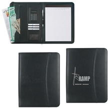 a group of leather look zippered portfolio with calculator