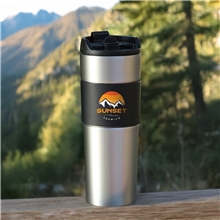 aerial view a group of french presso stainless coffee tumbler, image 1 of 6