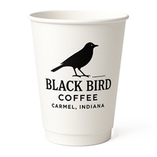 aerial view a white 16 oz. double wall paper cup, image 1 of 2