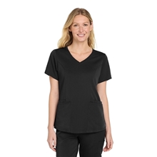 aerial view a black wink womens premiere flex mock wrap top, image 1 of 5