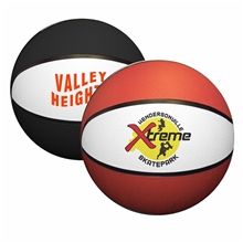 a group of 7 mid - size rubber basketball colors