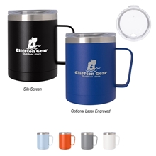 aerial view a group of 12 oz concord mug staineless steel w powder finish, image 1 of 2