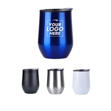 a group of 12 oz economy stainless steel stemless wine glass with plastic lining