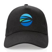 aerial view a black impact 5 panel 280gr recycled cotton cap with aware(tm), image 1 of 8