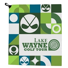 aerial view a group of premium microfiber golf towel, image 1 of 2