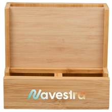 aerial view a natural fsc(r) 100 bamboo photo frame desktop organizer, image 1 of 12